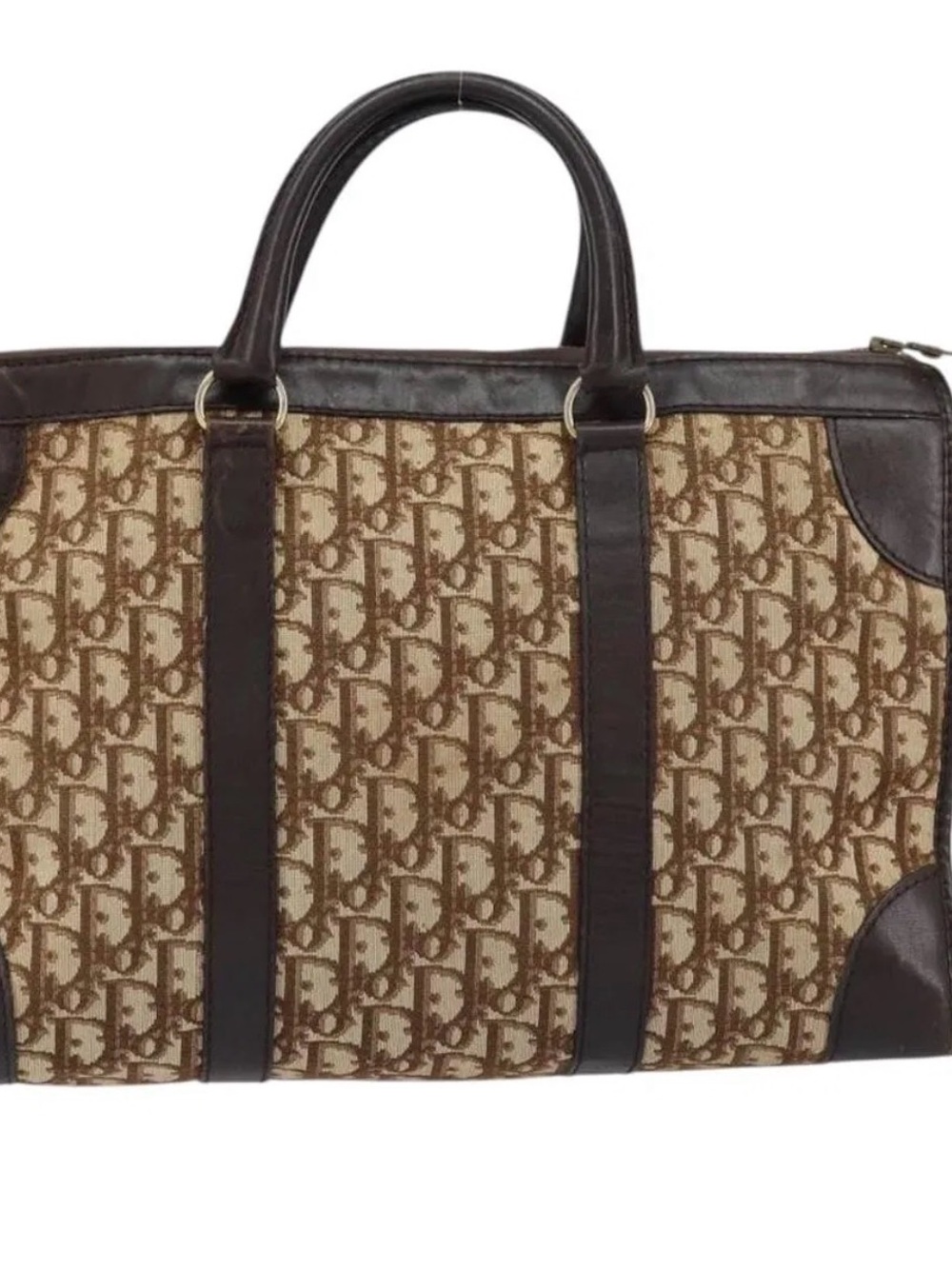 Dior Brown and Beige Monogram Satchel with Dark Brown Trim